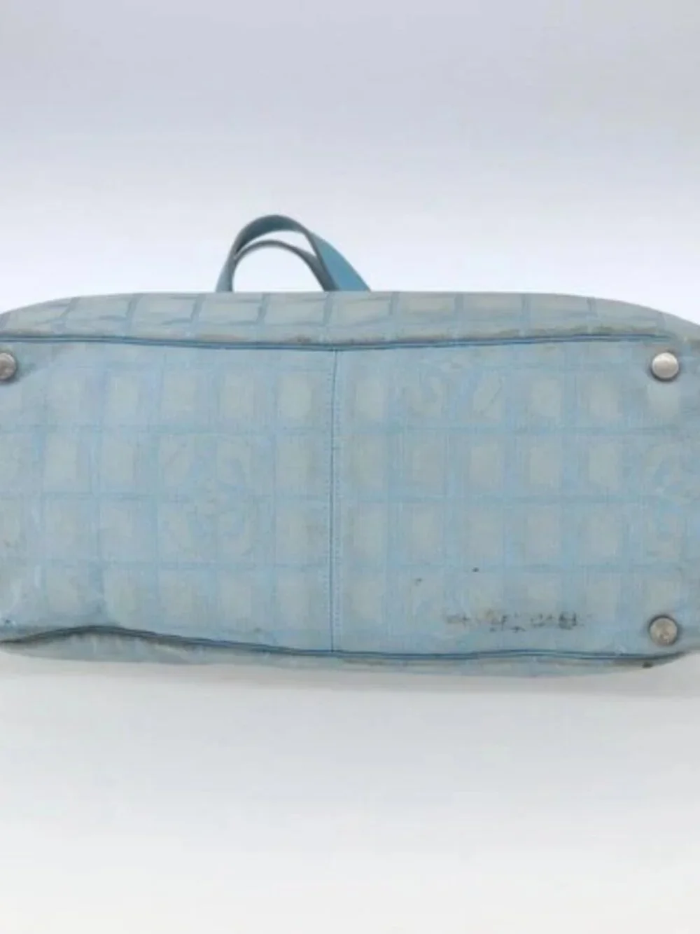 CHANEL New Travel Line Tote Bag Nylon Blue Silver CC Auth bs32461